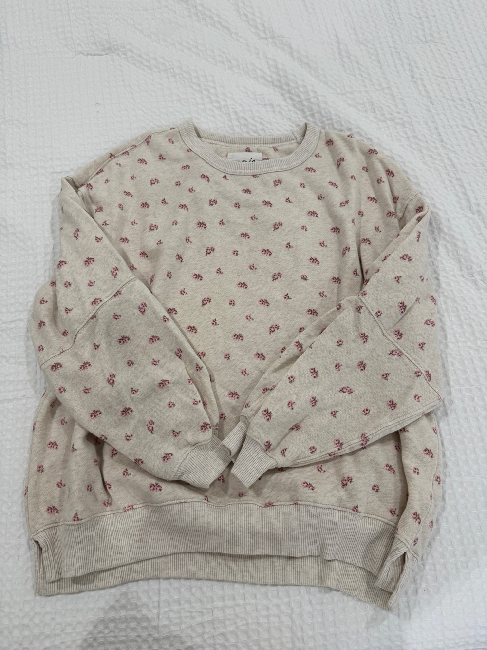 Aerie Cream Crewneck with Pink Floral Print